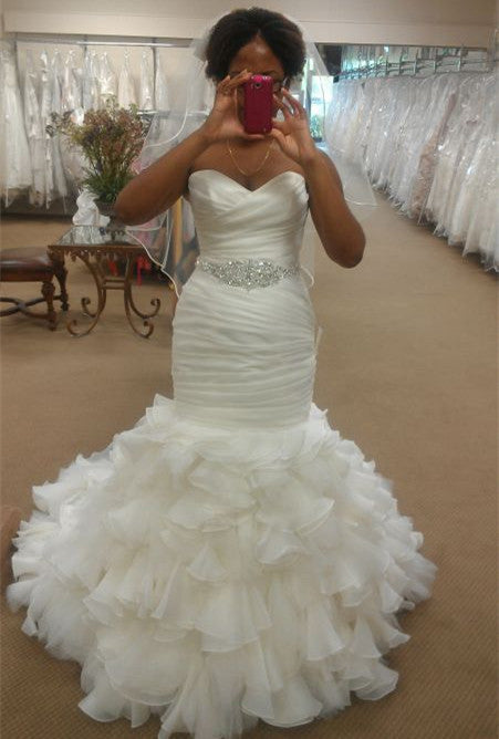 Alluring Mermaid Sweetheart Organza Beaded Belt Ruffles 2024 Wedding Dresses