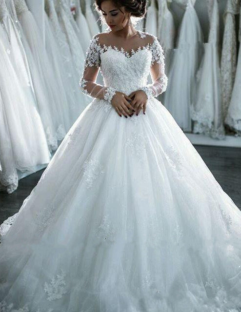 2024 Classic Long Sleeves Ball Gown Wedding Dresses With Appliques