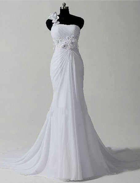 One Shoulder Chiffon Mermaid 2024 Chiffon Wedding Dresses With Flowers