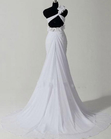 One Shoulder Chiffon Mermaid 2024 Chiffon Wedding Dresses With Flowers