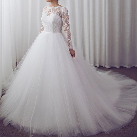 Elegant A Line Long Sleeves Lace Sweetheart Tulle Wedding Dresses