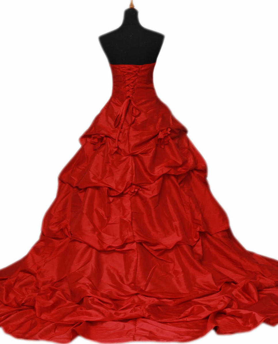 Red Strapless Taffeta Ruffles Ball Gown 2024 Wedding Dresses