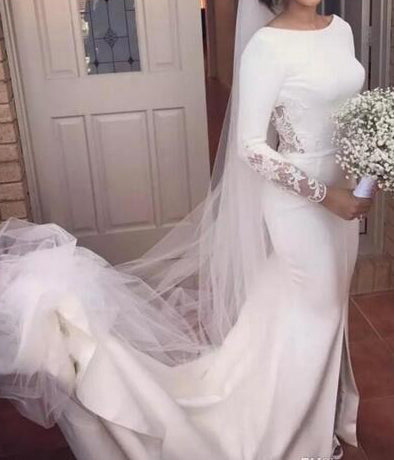 Elegant Scoop Satin Long Sleeves 2024 Backless Wedding Dresses